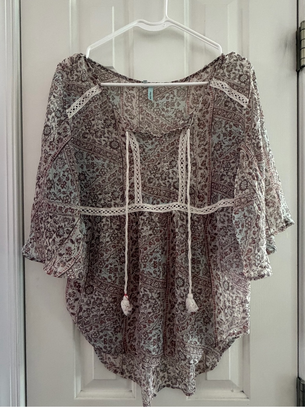 Brown Floral Boho Peasant Blouse